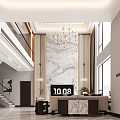 Modern Duplex Living Room With Marble Wall And Chandelier 3d model