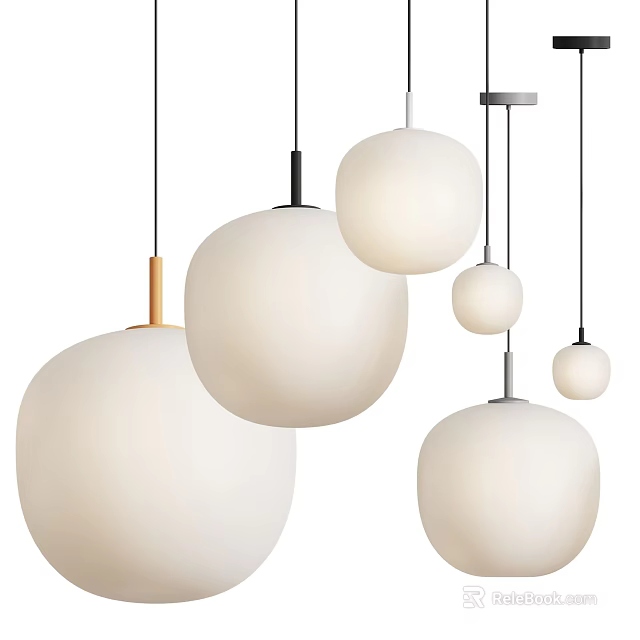 Modern White Spherical Pendant Lights With Multiple Sizes Hanging Design 3d model