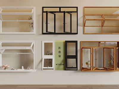 Various Window Styles In White Black And Wooden Colors For Home Decor 3d model