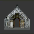 Detailed Stone Miniature Building Model Featuring Arched Doorway Pointed Roof And Carved Pillars
