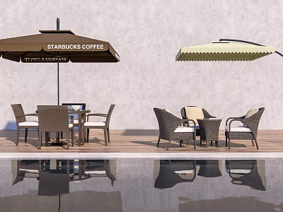 Modern Outdoor Table and Chair Outdoor Parasol Leisure Table and Chair Parasol Combination 3d model