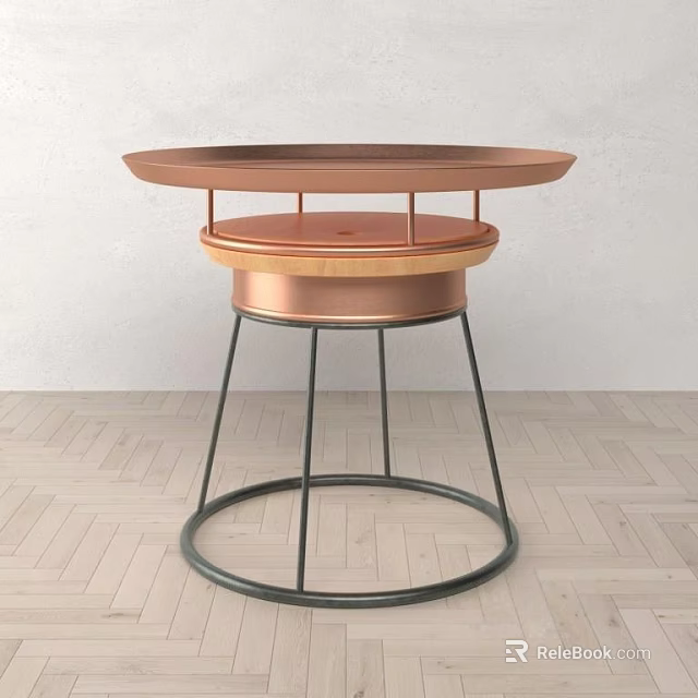 Stylish Modern Round Side Table With Copper Tiered Top And Black Metal Legs 3d model 