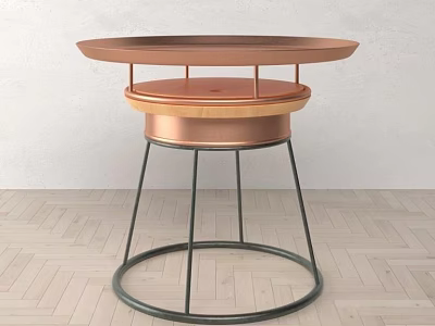 Stylish Modern Round Side Table With Copper Tiered Top And Black Metal Legs 3d model