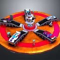Toy Cars On Circular Track With Multiple Lanes And Control Tower