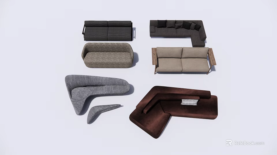 Modern Sectional Sofa Set With Various Styles And Different Colored Fabric Designs 3d model