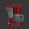 Red Coffee Maker Electronic Appliance with Stainless Steel Pot and Black Top Design