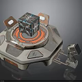 Futuristic Sci Fi Machinery Structure With Central Cube Circular Base And Metal Components 3d model