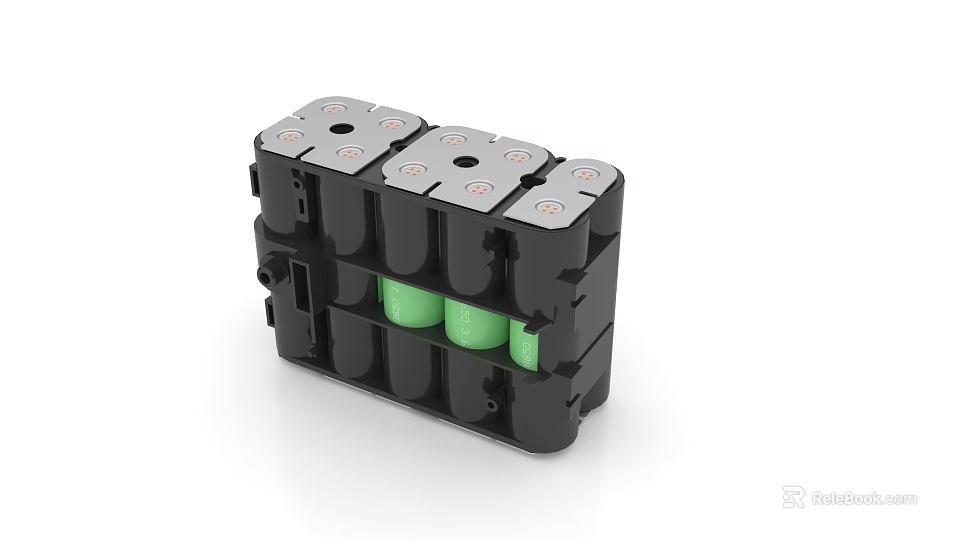 Black Battery Module Structure With Green Battery Cells Enclosed In Durable Casing 3d model 