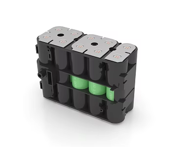 Black Battery Module Structure With Green Battery Cells Enclosed In Durable Casing 3d model