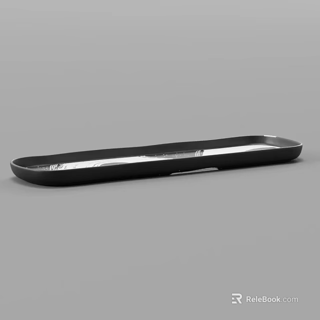 Sleek Black Long Metal Kitchen Serving Tray With Modern Design For Cooking 3d model 