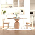 Modern Minimalist Round Table and Chairs Set With Marble Top Wooden Base in Dining Area
