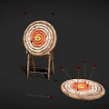 Archery Sports Equipment Featuring Wooden Target Stand Round Straw Targets And Red Arrow Tips