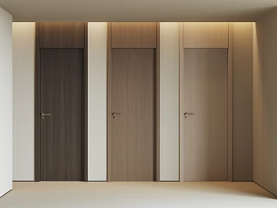 Hinged Doors with Different Colors and Wooden Texture in Minimalist Interior with Soft Lighting 3d model