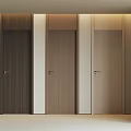 Hinged Doors with Different Colors and Wooden Texture in Minimalist Interior with Soft Lighting