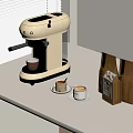 Modern Beige Kitchen Espresso Machine With Coffee Cups And Bags On Table 3d model