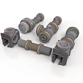 Mechanical Equipment Parts Including Metal Connectors And Cylindrical Components On White