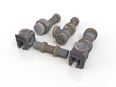 Mechanical Equipment Parts Including Metal Connectors And Cylindrical Components On White 3d model