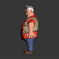 Smiling Male 3D Character With Gray Hair Red Shirt Beige Vest And Open Arms Pose