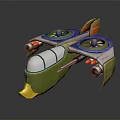 Green Cartoon Flying Vehicle 3D Model With Blue Propellers And Yellow Front