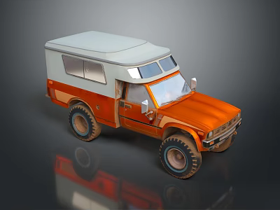 Orange And White Military Off Road Vehicle With Roof Top And Large Wheels 3d model