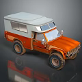Orange And White Military Off Road Vehicle With Roof Top And Large Wheels