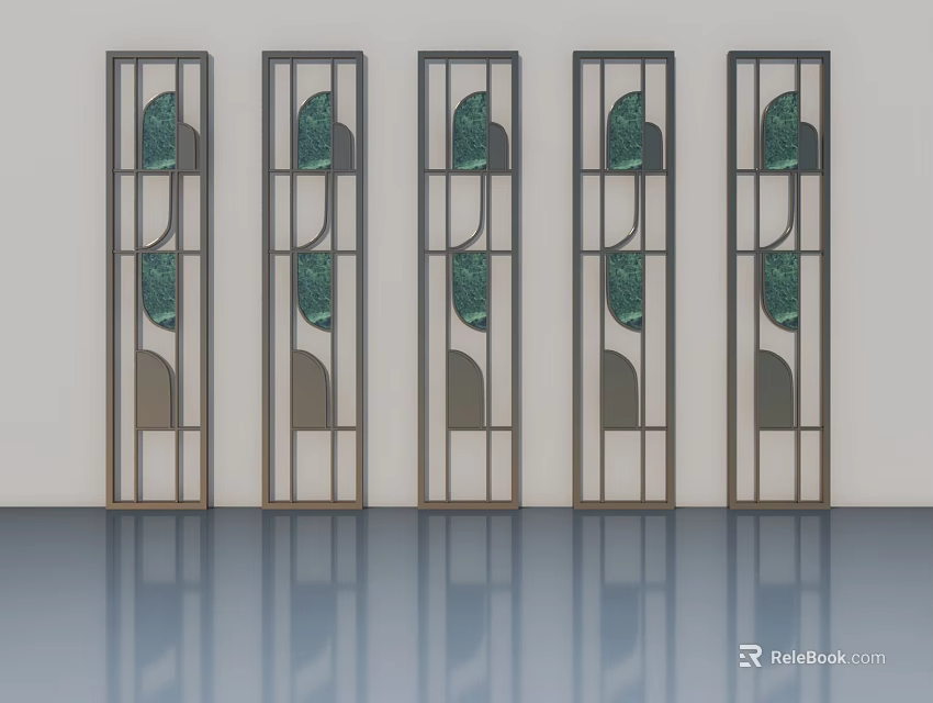 Swing Doors With Decorative Green And Brown Geometric Patterns For Interior Design 3d model