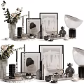 Stylish Decorative Ornament Combination With Framed Artworks Vases Flowers Modern Lamps And Sculptural Trays