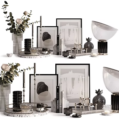 Stylish Decorative Ornament Combination With Framed Artworks Vases Flowers Modern Lamps And Sculptural Trays 3d model