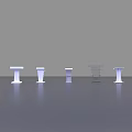 White Display Pedestals With Various Designs On Gray Reflective Surface 3d model