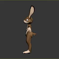 3D Animated Game Movie Character Brown White Rabbit Standing With Outstretched Arms