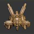 Golden Armored Mech Robot With Metallic Exterior And Symmetrical Structure