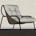Modern Single Sofa With Quilted Backrest White Upholstered Cushion And Black Metal Frame