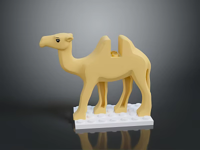 Yellow Lego Camel Toy Figure With Two Humps On White Base 3d model