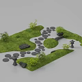 Garden Landscape Design With Winding Stone Path Green Grass and Stone Lanterns