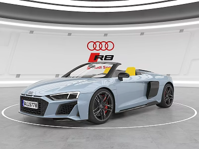 Light Blue Audi R8 Spyder Convertible With Yellow Seats In Showroom 3d model