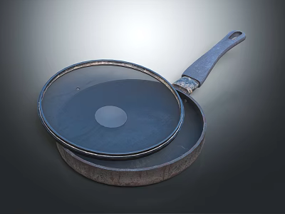 Stacked Cast Iron Frying Pans With Transparent Lid For Home Kitchen Use 3d model