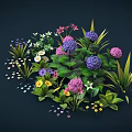 Vibrant Mixed Flowers And Green Plants With Purple Pink White Yellow Blooms And Leaves