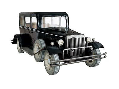Vintage Black Classic Car With Chrome Grille Round Headlights And Spoke Wheels 3d model
