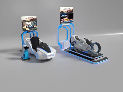 Interactive Modern Amusement Simulator Rides With Racing Car Seat And Motorcycle 3d model