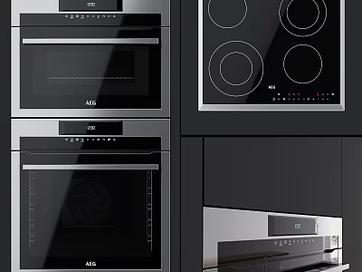 Modern Sleek Kitchen Appliances With Built in Ovens Induction Cooktop And Black Cabinets 3d model