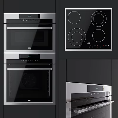 Modern Sleek Kitchen Appliances With Built in Ovens Induction Cooktop And Black Cabinets 3d model
