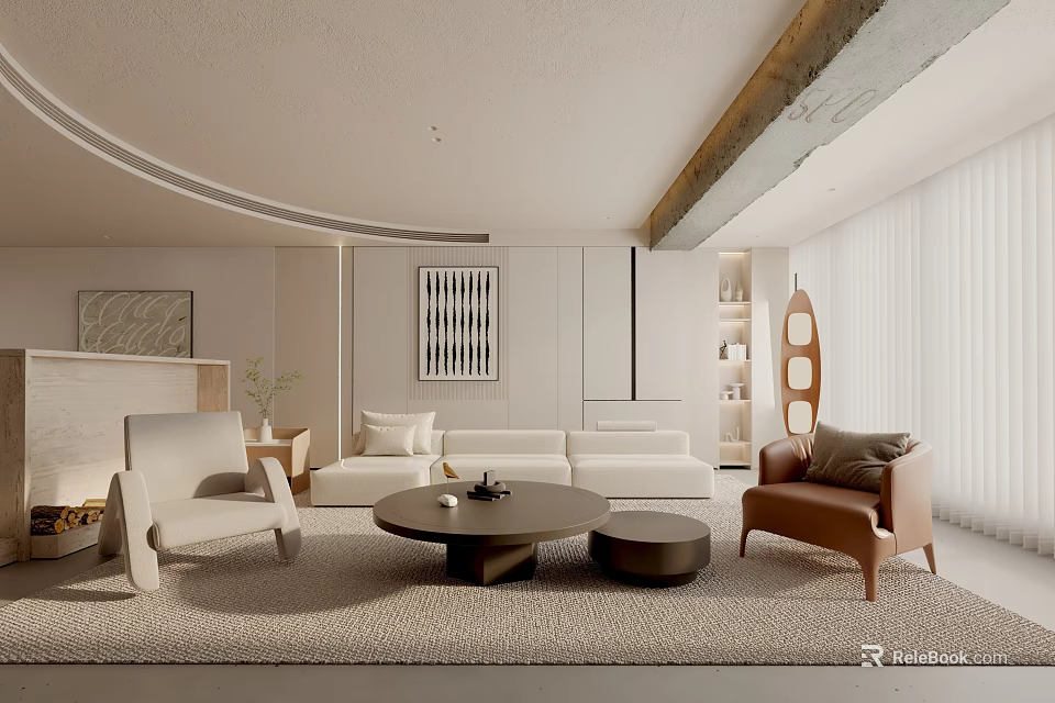 Modern Living Room Interior Design With Sofa Armchair Coffee Table Area Rug And Artwork 3d model 