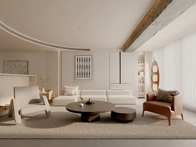Modern Living Room Interior Design With Sofa Armchair Coffee Table Area Rug And Artwork 3d model