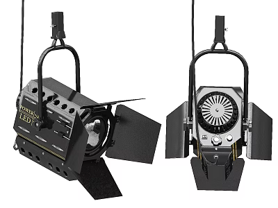Black Metal Adjustable Downlights and Spotlights with Barn Doors and Heat Sink 3d model
