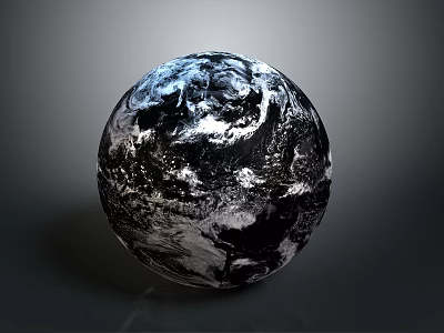 Globe With Earth Like Surface Texture Shiny Black And White Design Against Dark Background 3d model