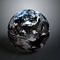 Globe With Earth Like Surface Texture Shiny Black And White Design Against Dark Background