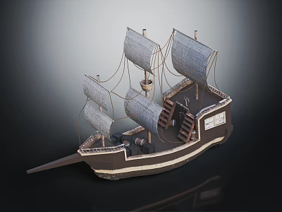 Traditional Sailing Ship Water Transport With Multiple Sails And Wooden Deck Details 3d model