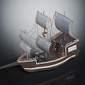Traditional Sailing Ship Water Transport With Multiple Sails And Wooden Deck Details