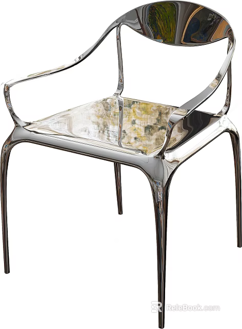 Modern Dining Chair With Transparent Acrylic Seat And Sleek Metallic Frame Design 3d model 
