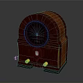 Vintage Electronic Radio With Wooden Case Circular Speaker Grille And Yellow Indicator Lights